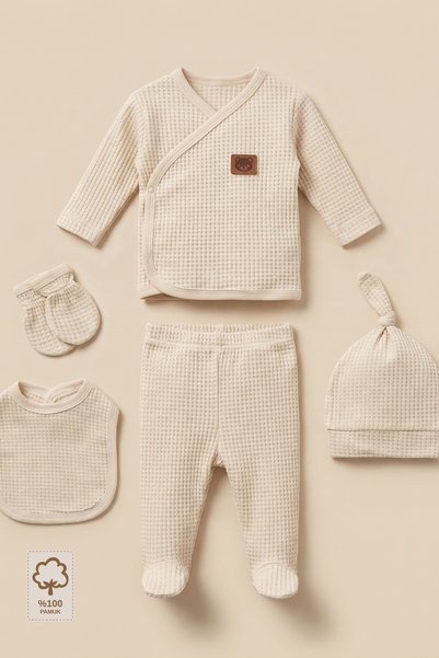 Minory Baby - 100% Cotton 5-Piece Hospital Discharge Set |   Newborn Set of 5 |   Waffle Fabric |   Blanket You