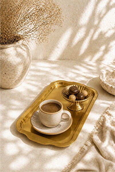 Anadolu Saray Gold Paslanmaz Çelik Sunum Tepsisi 31,5x21,5 cm Şık Dekoratif S...