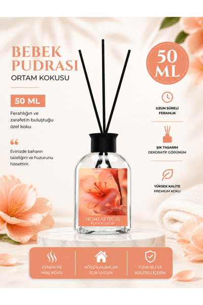 homeartplus Bebek pudra oda kokusu bambu çubuklu Yumuşak ve Kalıcı Koku 50 ml