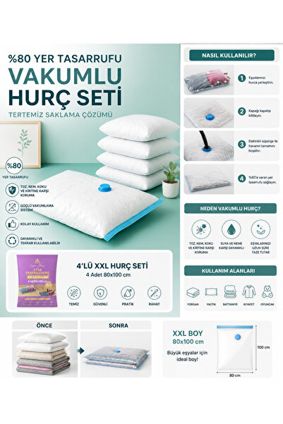 EYSA HOME 4 Adet XXL Eysa Vakumlu Hurç (80X100 CM)