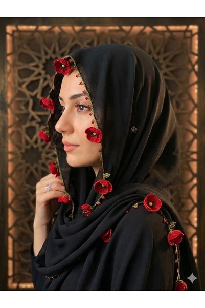 Beykan handmade وشاح للكتابة من الشاش، غطاء رأس من القماش، مطرز بإبرة