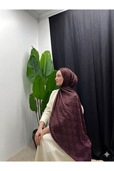 Sade Scarfs Halka Desen Mürdüm Pamuk Jakar Şal