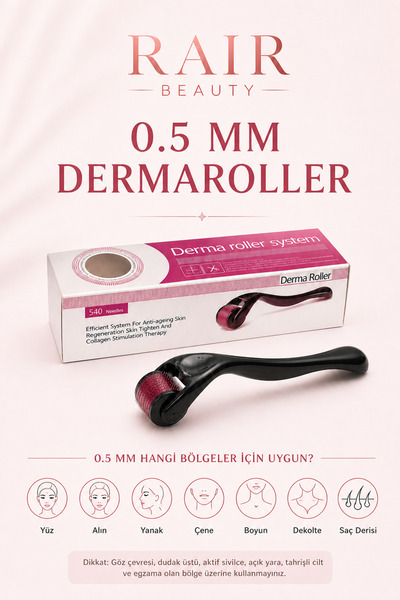 RAİR BEAUTY Dermaroller 0,5mm 540 İğneli Yüz için Dermaroller