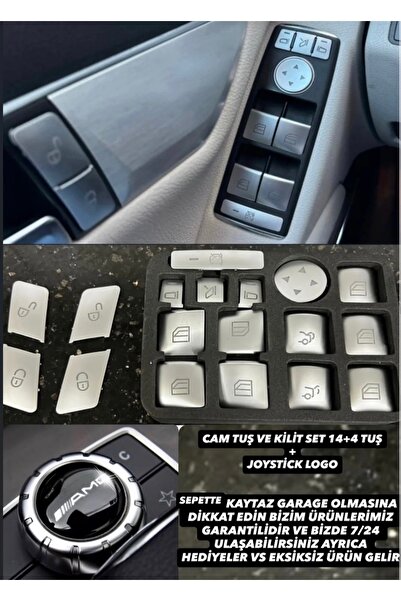 kaytaz MERCEDES CAM TUŞ VE KİLİT KROM KAPLAMA VE JOYSTİCK LOGO 4 KAPI SET W20...