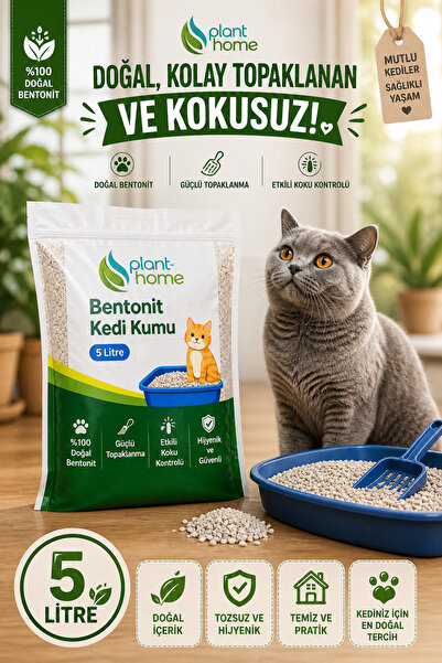 plant-home Bentonit Kedi Kumu 5 Litre – Doğal Topaklanan, Güçlü Koku Kontrolü...