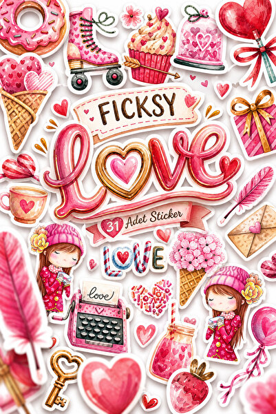 Ficksy Sevimli Genç Kız Aşk, Sevgi, Kalp Ve Sevgililer Günü Temalı Sticker Se...