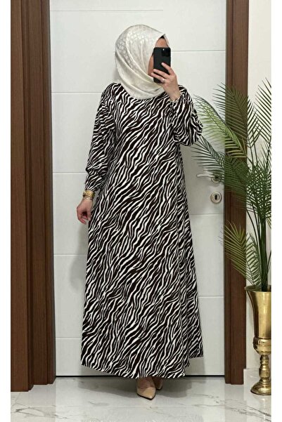 MODA ALMİRA 1515 K-70 ZEBRA ELBİSE KAHVERENGİ RENK
