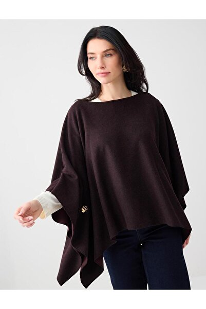 Jimmy Key Bluză maro melanj cu decolteu bărcuță și mâneci liliac, cu textură ...