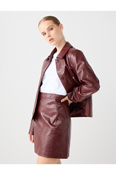 Jimmy Key Fusta mini cu talie normală cu aspect de piele burgundy