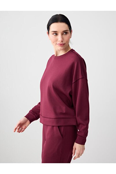 Jimmy Key Mânecă lungă burgundy guler rotund Modal din material subțire Swea ...