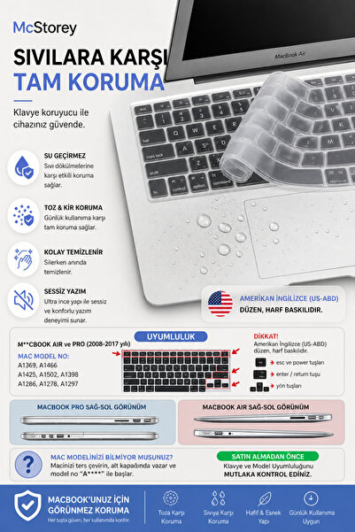 Mcstorey Macbook Kılıf Klavye Air Pro Koruyucu Ingilizce Baskı (US-ABD) (ESKİ...
