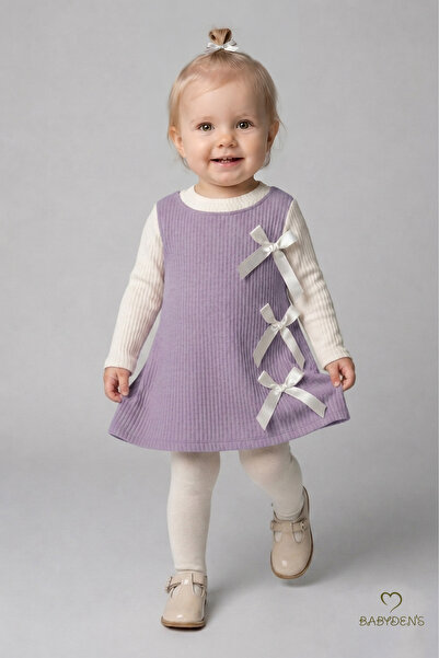 BABYDEN'S Girls' Corduroy Dress Cotton, Long Sleeve, Bow Detail, Soft Texture...