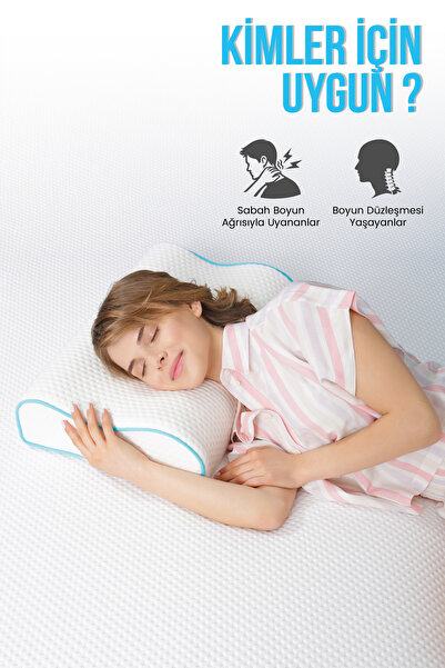 Viscofoam Çift Taraflı Yüksek Boyun Destekli Ortopedik Yastık Visco Yastık - 55x35x12-11cm