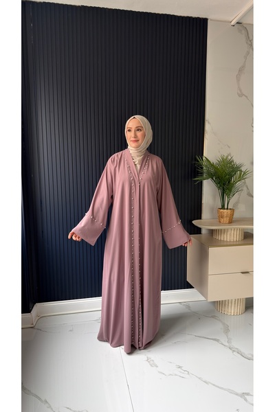 EYMAHCA عباية مزينة باللؤلؤ، فستان أنيق بتفاصيل لؤلؤية، فستان محتشم للمناسبات...