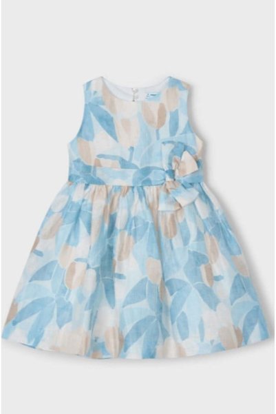 MAYORAL Girl's Floral Dress with Ribbon Detail at the Waist 2-10 Years Blue