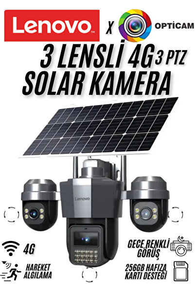 LENOVO x Opticam W14CZ4G Smart Solar 4G Kamera 256gb hafıza kartı desteği 3+3...