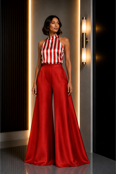 UNTIMELY High Waist & Wide Leg Red Satin Pocket Pants