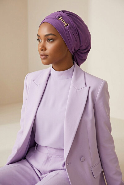Aisha's Design Έτοιμο τουρμπάν με αξεσουάρ, Ανοιχτό μωβ, HT-93