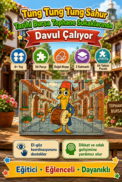 caps office 54 Parça Eğitici Ahşap Puzzle & Yapboz Tung Tung Tung Sahur Tarih...