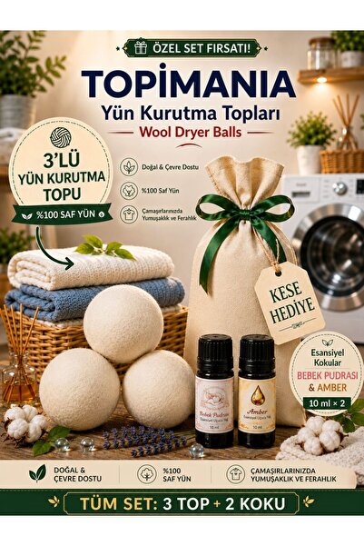 Topimania Yün Kurutma Topları 3 Adet Xxxl Doğal Yerli Üretim Çamaşır Yün Kuru...
