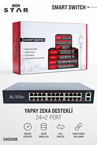 IRONSTAR 24+2 محول POE كامل السرعة 10/100/1000 جيجابت / محول POE للكاميرات IP...