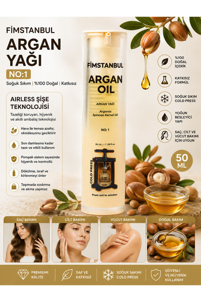Fimstanbul زيت الأرغان المعصور على البارد 50 مل - زيت أرغان طبيعي نقي 100% رق...