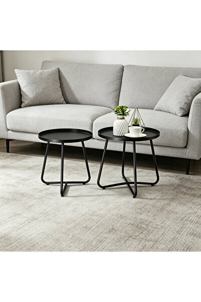 Snooe 2Pieces Coffee table iron round table living room bedroom Diameter 44 c...