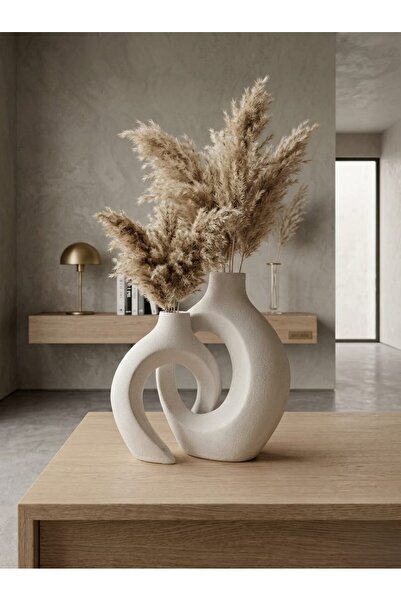 Rummjewelry طقم مزهريات سيراميك قطعتين بتصميم الهندسي المجوف الذي يسمح للقطعت...