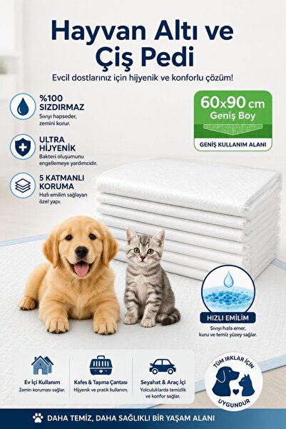 Kedi Köpek Pet Hijyenik Altlık ve çiş pedi 60x90 cm 5 Adet