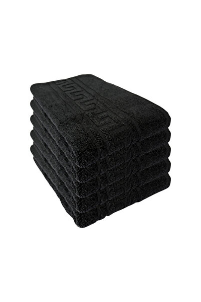 ET Collection Set de 5 prosoape cu bordură grecească 50x90 Negru, 500 GSM