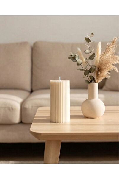LUMİNA Dekoratif Desenli çizgili Sütun Mum - Kokulu Vegan Soya Wax Mumu
