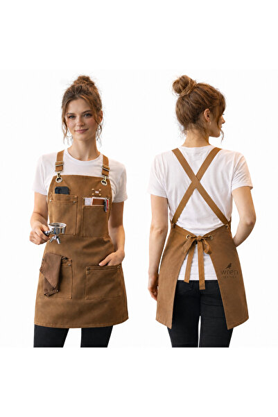 wren home Barista önlük Deri detaylı Ayarlanabilir Askılı Profesyonel şef önlüğü