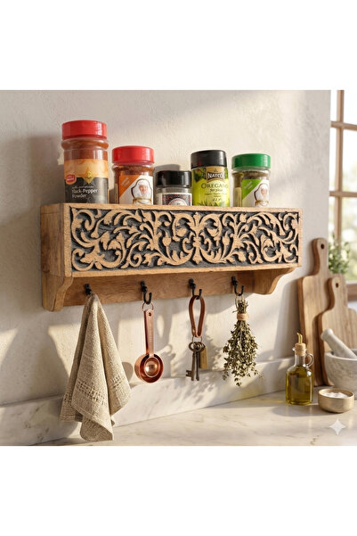 Souq DESIGNS Key Holder for Wall – Wooden Shelf Box with 4 Hooks | Key Hanger...