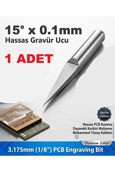 BGA Karbür PCB Kazıma ve Gravür Ucu Freze - 15° x 0.1mm