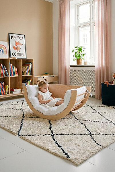Ombi Baby Montessori Ahşap Tırmanma Kemeri ve Beyaz Minderi