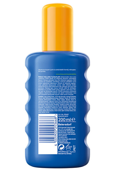 NIVEA SUN SPF50+ Yüksek Güneş Koruyucu ve Nemlendirici Sprey 200ml, Suya Dayanıklı, Yeni Nesil UV Filtresi
