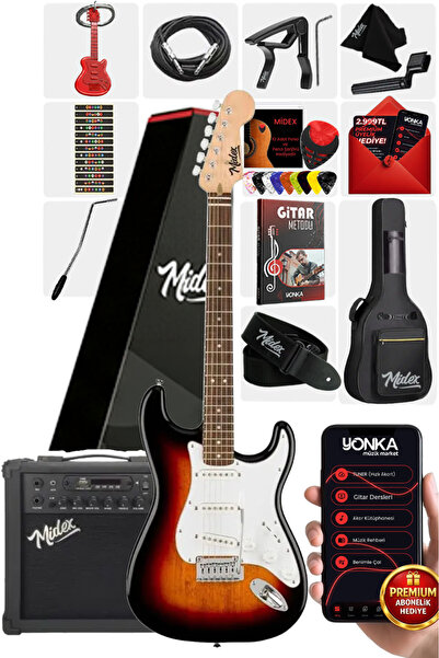 Midex Rph-30sb-25amp Gül Klavye Sss 25w Amfili Elektro Gitar Seti