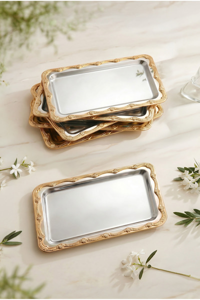 AKSESUAR EVRENİ Rumlov Silver 6-Piece Stainless Steel Gold Frame Coffee Prese...
