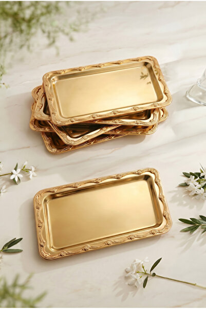 AKSESUAR EVRENİ Rumlov Gold 6'lı Paslanmaz Çelik Gold Çerçeve Kahve Sunum Tep...