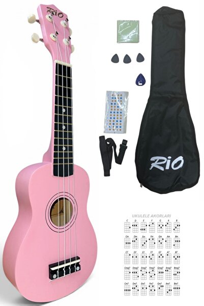 müzikhane 54 Cm Soprano Pembe Ukulele Kılıf Pena Askı Sticker