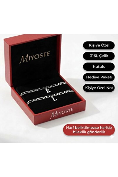 Miyoste 2'li Kararmaz Çelik İkili Zincir Harfli Sevgili/çift Bilekliği Bilekl...