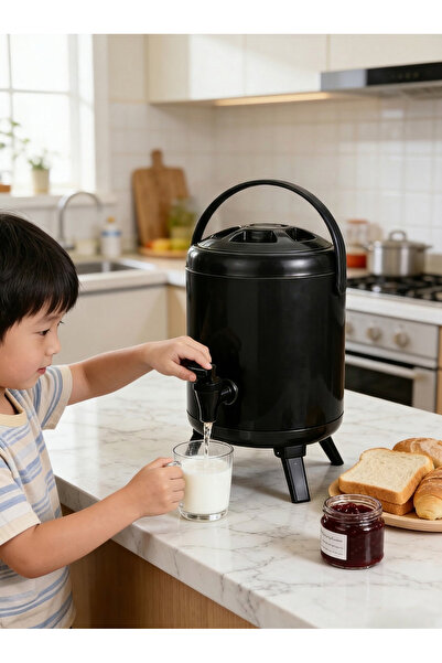 Generic Stainless Steel Double Insulated Tea/Milk Bucket - 6L, Black
