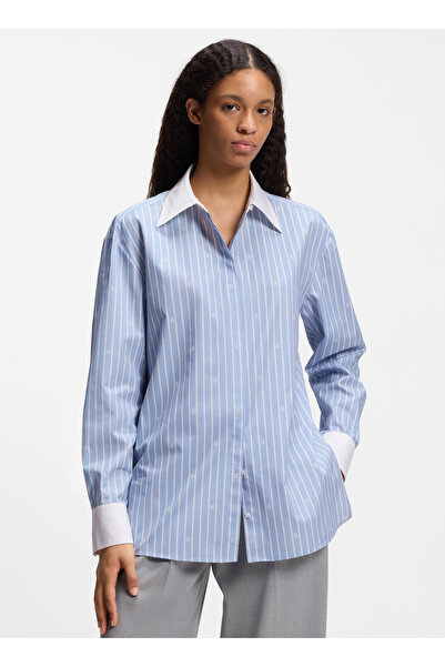 HUGO Mavi - Beyaz Oversize Kadın Gömlek 50556216