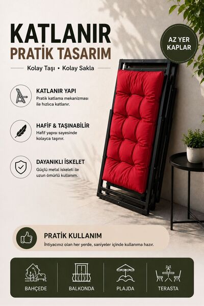 HASTUNÇ Minderli Katlanır Şezlong Seti İkili Bahçe, Balkon, Teras ve Plaj İçin 2 Şezlong + 1 Sehpa