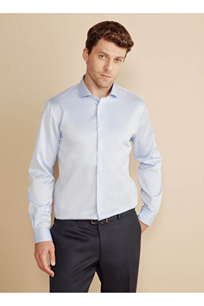 BROOKS BROTHERS Erkek Mavi %100 Pamuk İtalyan Yaka Slim Fit Gabardin Doku Non...