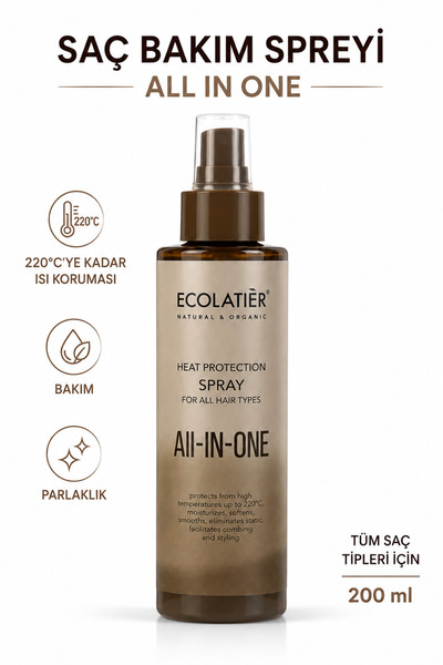 ECOLATIER ALL-IN-ONE 220°C Isı Koruyucu Saç Bakım Spreyi | Keratinli Saç Yumu...