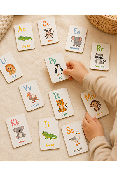 karbonsoft Ahşap Ingilizce Alfabe Kartları - Alfabe Ingilizce Eğitim Seti Ingilizce Öğrenme Kartları Montessori