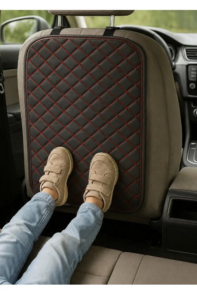 Point Car Seat Back Protection Cover Quilted Leather Red
