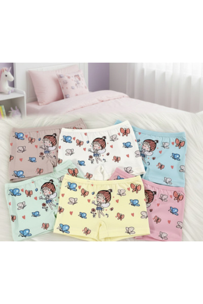 95% Cotton Lycra Combed Cotton Girl White Boxer Panties Underwear 6pcs Set