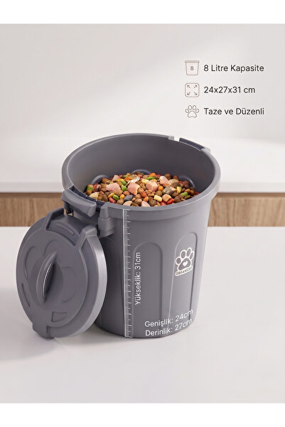 Tasma Market Hava Sızdırmaz Kilitli Mama Saklama Kabı 8 Litre - 3 kg Kapasite...